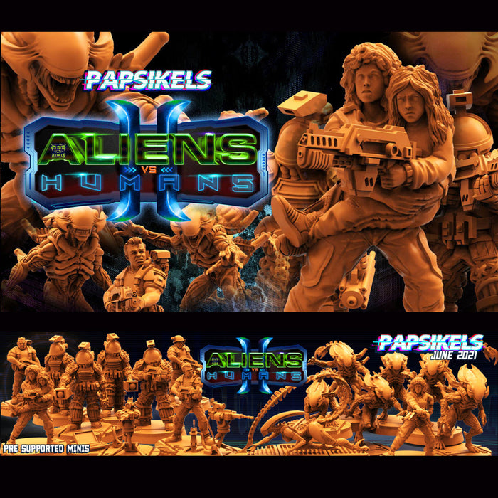 Aliens Vs Humans II Miniatures (Full Set) | Sci-Fi Miniature | Papsikels TabletopXtra