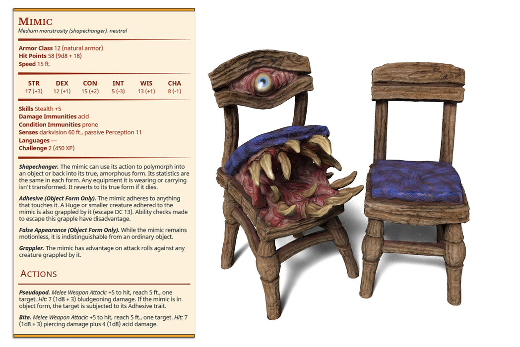 Chair Mimic | Ninjas & Mimics | Fantasy Miniature | Printed Obsession TabletopXtra