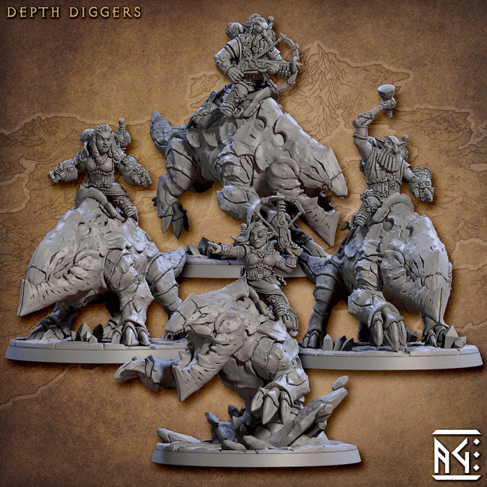 Depth Digger Riders Miniatures (Ver A) | Gnomes of Golemmar | Fantasy Miniature | Artisan Guild TabletopXtra