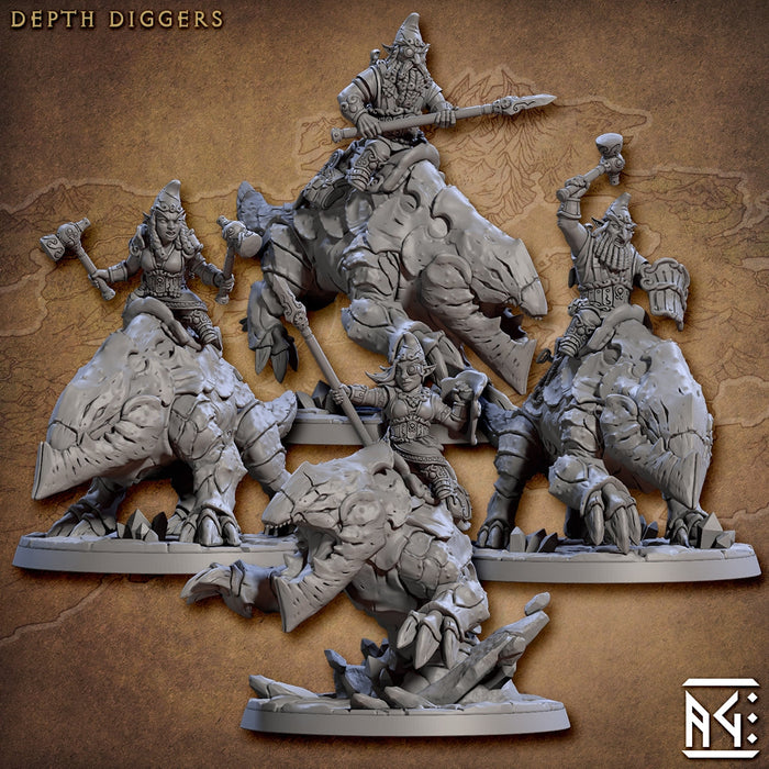 Depth Digger Riders Miniatures (Ver B) | Gnomes of Golemmar | Fantasy Miniature | Artisan Guild TabletopXtra
