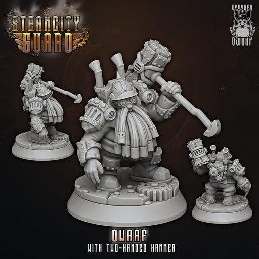 Dwarf Guardian w/ Hammer | Steam City Guard Part 1 | Fantasy Miniature | Drunken Dwarf TabletopXtra