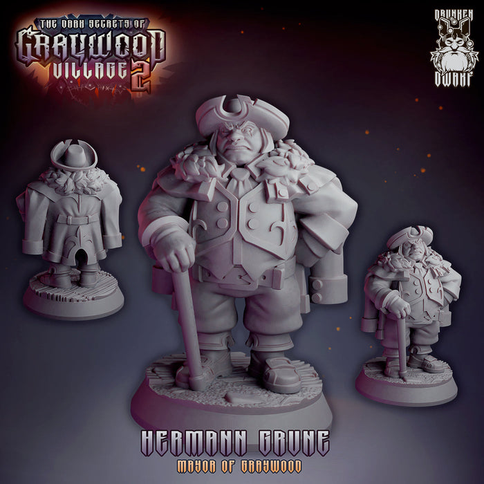 Herman Grave Mayor of Graywood | Graywood Village 2 | Fantasy Miniature | Drunken Dwarf TabletopXtra
