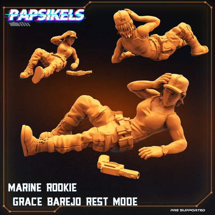 Marine Rookie Grace Barejo Rest Mode | Skull Hunters V Space Rambutan | Sci-Fi Miniature | Papsikels TabletopXtra