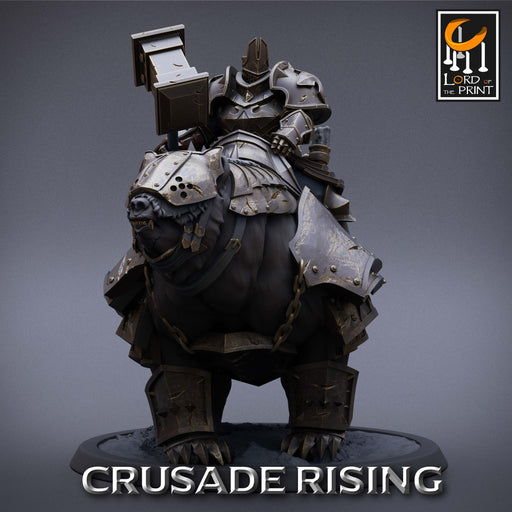 Templar Bear Rider w/ Hammer B | Crusade Rising | Fantasy Miniature | Lord of the Print TabletopXtra