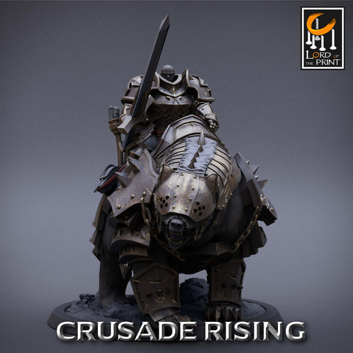 Templar Bear Rider w/ Sword B  | Crusade Rising | Fantasy Miniature | Lord of the Print TabletopXtra