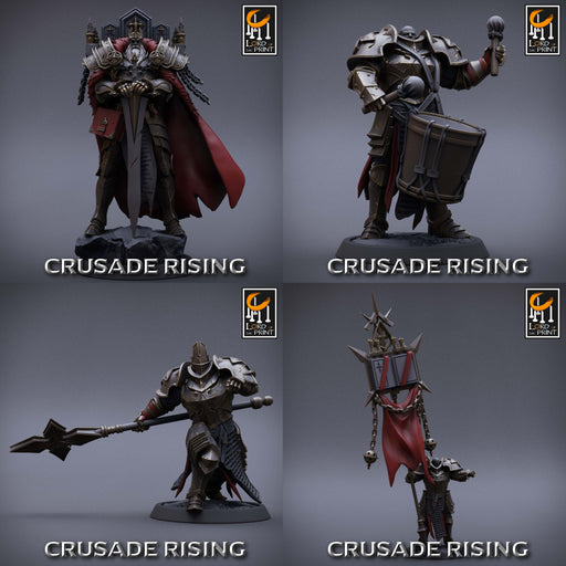 Templar King w/ Retinue Miniatures | Crusade Rising | Fantasy Miniature | Lord of the Print TabletopXtra